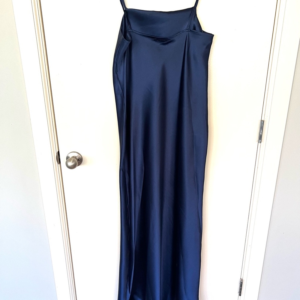 Elegant Navy Blue Satin Slip Dress